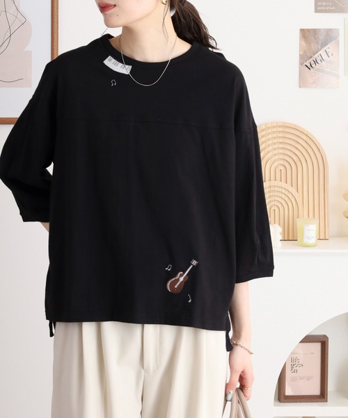tシャツ EMAGO 夜風と音色刺繍Ｔシャツ レディース Emago tシャツ EMAGO 夜風と音色刺繍Tシャツ レディース