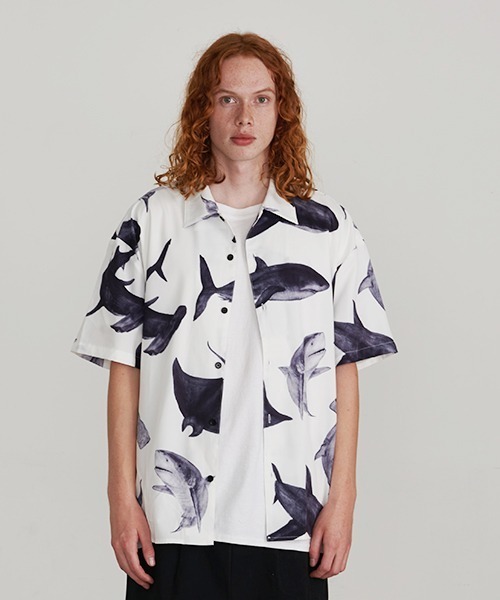 Revo. シャークパターン ルーズフィット オープンカラーシャツ/開襟