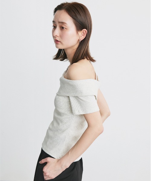 ad thie(アドティエ)の「ワンショルダー アシメデザイン トップス(Tシャツ/カットソー・レディース・ライトブルー/ブラック/オートミール/ホワイト×ブラック・FREE)」の21枚目の写真