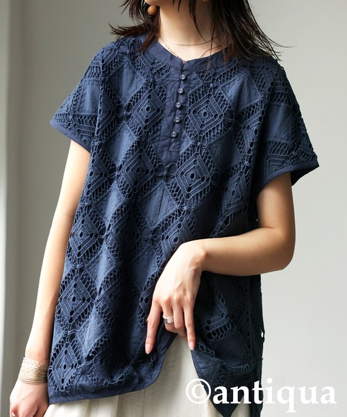 antiqua アンティカ インド綿 レースシャツ antiqua インド綿 レースシャツ シャツ レディース トップス