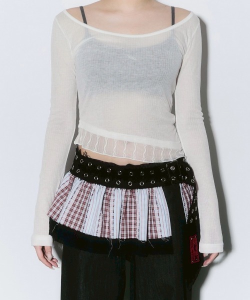 tシャツ 「CHERRYQUIRI」sheer layered unbal sleeve / 「チェリーキュリー」シアーレイヤードアンバランス長袖トッ CHERRYQUIRI】sheer layered unbal sleeve / 【チェリーキュリー