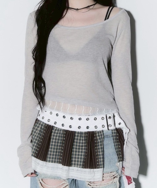 tシャツ 「CHERRYQUIRI」sheer layered unbal sleeve / 「チェリーキュリー」シアーレイヤードアンバランス長袖トッ CHERRYQUIRI】sheer layered unbal sleeve / 【チェリーキュリー