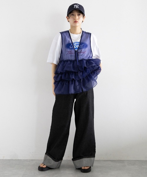 RAGEBLUE(レイジブルー)の「<セットアップ対応>ステッチデザイン/ロールアップデニムパンツ2(デニムパンツ・レディース・ネイビー/ブラック・FREE)」の20枚目の写真