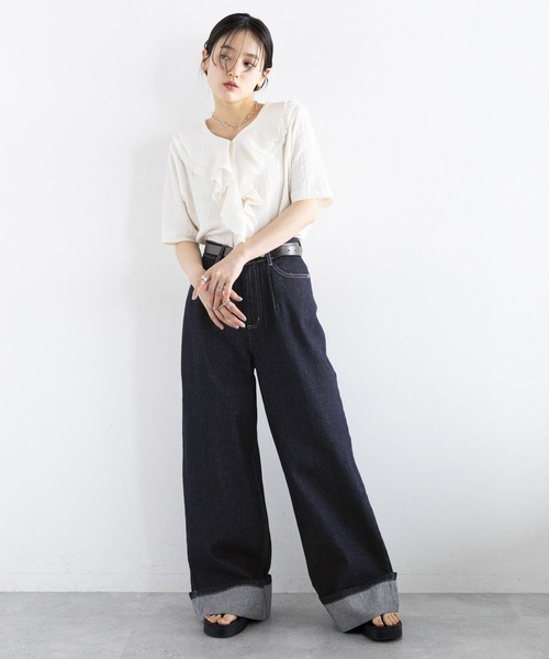 RAGEBLUE(レイジブルー)の「<セットアップ対応>ステッチデザイン/ロールアップデニムパンツ2(デニムパンツ・レディース・ネイビー/ブラック・FREE)」の13枚目の写真