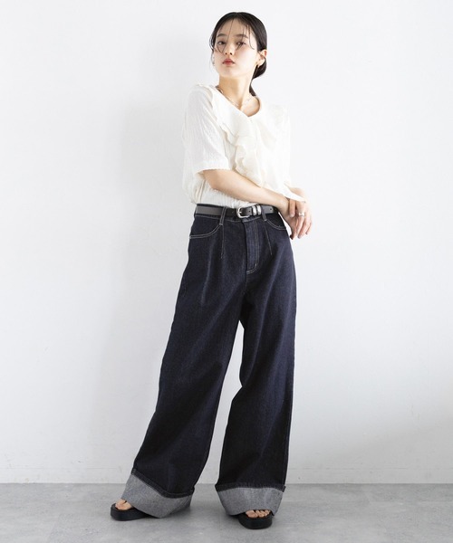 RAGEBLUE(レイジブルー)の「<セットアップ対応>ステッチデザイン/ロールアップデニムパンツ2(デニムパンツ・レディース・ネイビー/ブラック・FREE)」の14枚目の写真