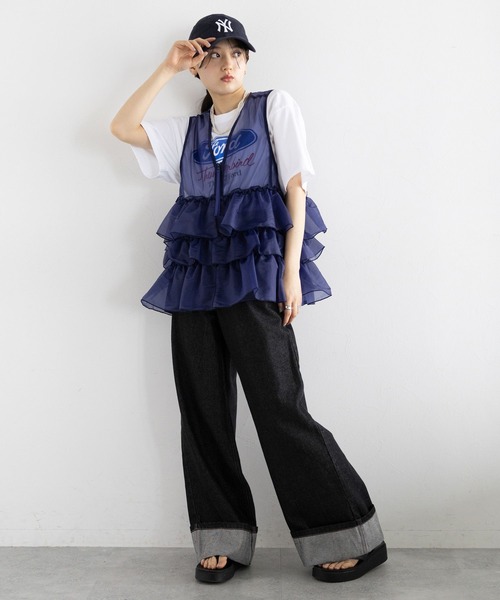 RAGEBLUE(レイジブルー)の「<セットアップ対応>ステッチデザイン/ロールアップデニムパンツ2(デニムパンツ・レディース・ネイビー/ブラック・FREE)」の21枚目の写真