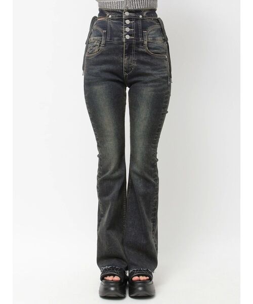 EMODA（エモダ）の「サイドオープンハイウエストフレアパギンス（デニムパンツ・レディース・ブラック/ライトブルー/インディゴブルー・X-SMALL/SMALL/MEDIUM）」の17枚目の写真
