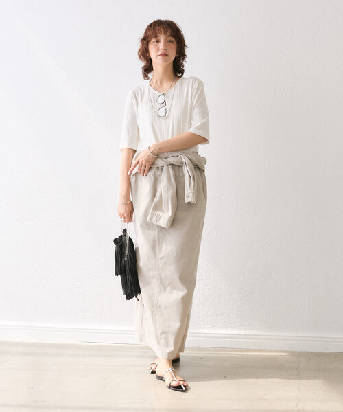 RIVE DROITE(リヴドロワ)の「【汗染み防止/全骨格着痩せ】ガードスウェットテレコTee(Tシャツ/カットソー・レディース・ピンク/ホワイト/チャコールグレー/ブラウン・FREE)」の9枚目の写真