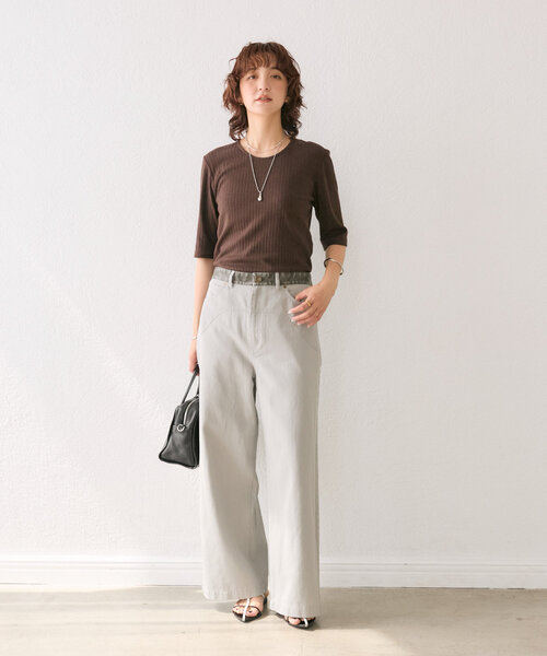 RIVE DROITE(リヴドロワ)の「【汗染み防止/全骨格着痩せ】ガードスウェットテレコTee(Tシャツ/カットソー・レディース・ピンク/ホワイト/チャコールグレー/ブラウン・FREE)」の5枚目の写真