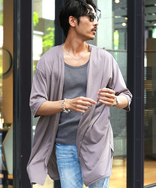 jiggys shop(ジギーズショップ)の「5分袖 ロング丈 コーディガン サマーカーディガン(カーディガン/ボレロ・メンズ・チャコールグレー/ブラック/ネイビー/グレー系その他・LARGE/MEDIUM)」の4枚目の写真