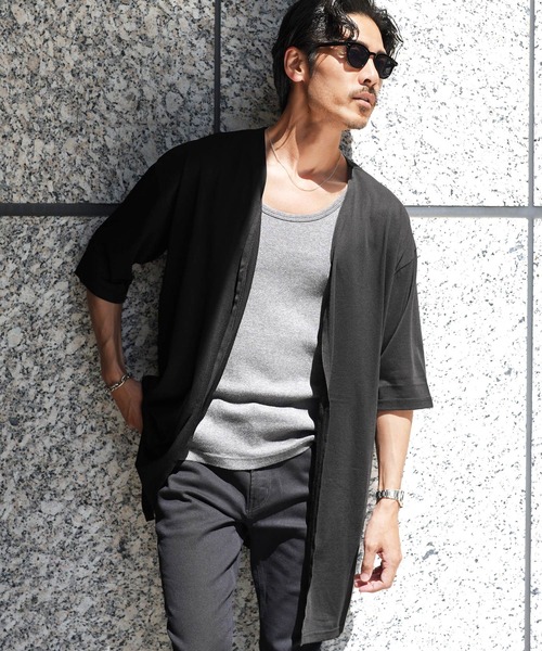 jiggys shop(ジギーズショップ)の「5分袖 ロング丈 コーディガン サマーカーディガン(カーディガン/ボレロ・メンズ・チャコールグレー/ブラック/ネイビー/グレー系その他・LARGE/MEDIUM)」の2枚目の写真