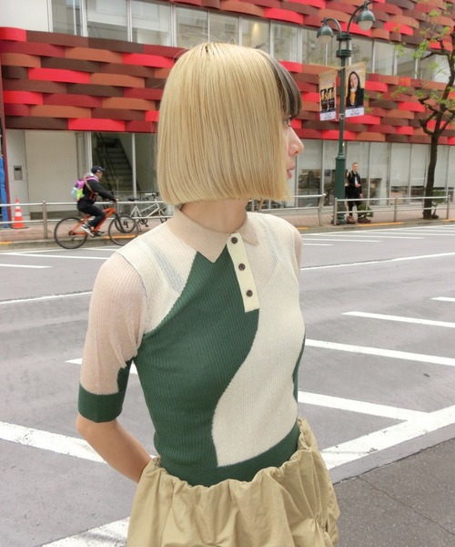 leinwande（ラインヴァンド）の「Intarsia Knitted Polo（ニット/セーター・レディース・ブラック/グリーン・ONE SIZE）」の9枚目の写真