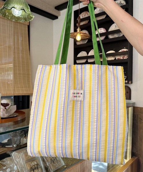 Mignonjour/配色ストライプトートバッグ M2782（トートバッグ