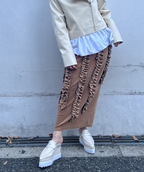 HONEY MI HONEY(ハニーミーハニー)の「velour frill skirt(スカート・レディース・ブラウン/ブラック/ベージュ・FREE)」の9枚目の写真