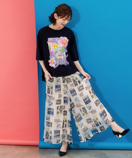 152684：アート・ネコ花柄 2柄展開シアーパンツ（その他パンツ