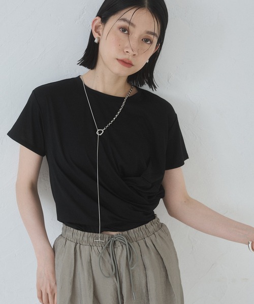 hunch(ハンチ)の「ドレープ デザイントップス(Tシャツ/カットソー・レディース・杢グレー/ネイビー/ブラック・FREE)」の4枚目の写真