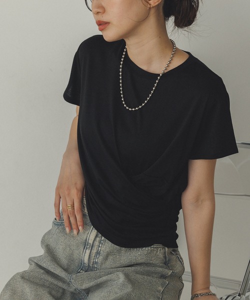 hunch(ハンチ)の「ドレープ デザイントップス(Tシャツ/カットソー・レディース・杢グレー/ネイビー/ブラック・FREE)」の7枚目の写真