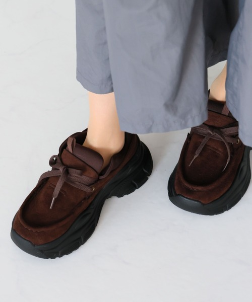 黒 モカシンスタイル 厚底ソール セール】厚底レースアップモカシンスニーカー ZOZOTOWN+オフィシャル