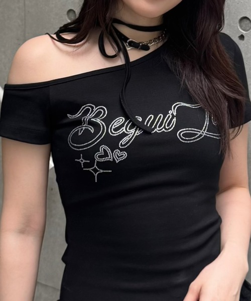tシャツ ラインストーンワンショルダーTシャツ レディース メンズ ラインストーンワンショルダーTシャツ（Tシャツ/カットソー