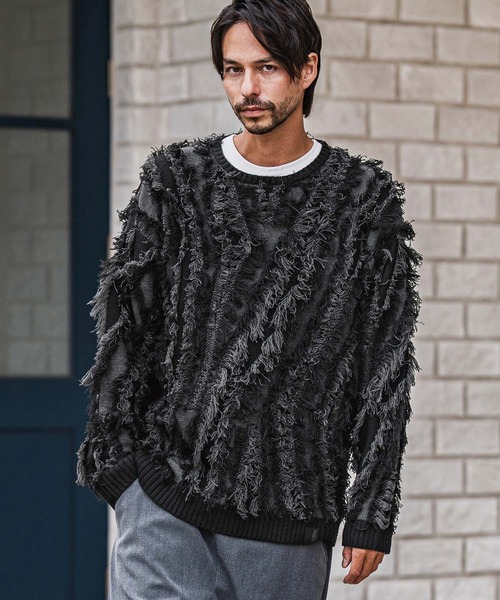 mn3153-Fringe Jacquard Knit Pullover ニット（ニット/セーター 