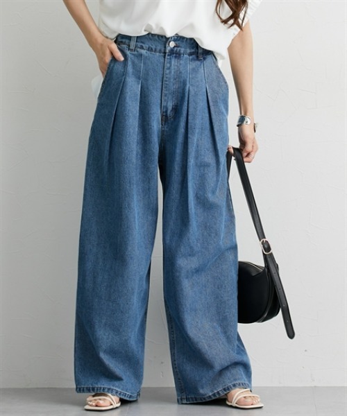 nissen（ニッセン）の「デニムタックバギーパンツ（デニムパンツ・レディース・ブルー/ライトブルー・FREE）」の7枚目の写真