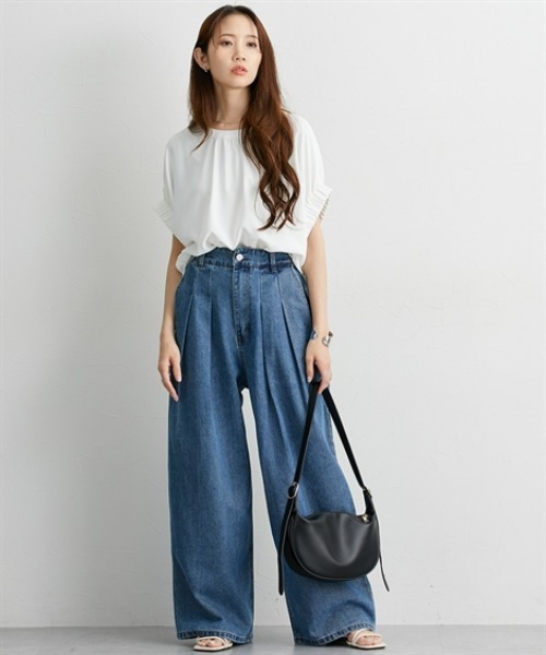 nissen（ニッセン）の「デニムタックバギーパンツ（デニムパンツ・レディース・ブルー/ライトブルー・FREE）」の8枚目の写真