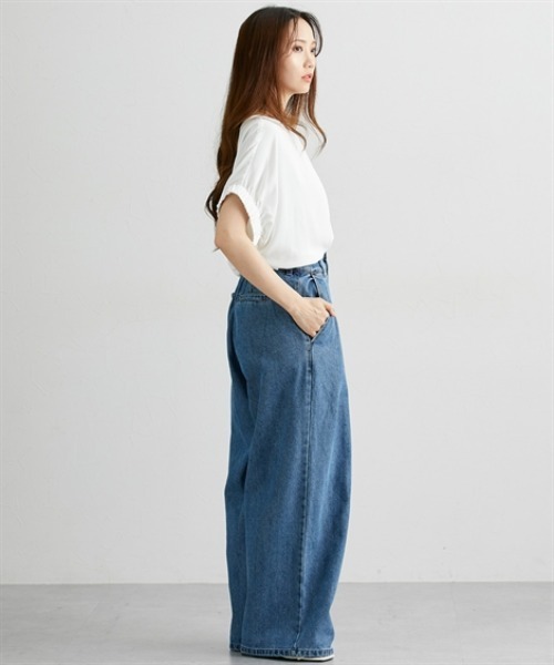 nissen（ニッセン）の「デニムタックバギーパンツ（デニムパンツ・レディース・ブルー/ライトブルー・FREE）」の9枚目の写真