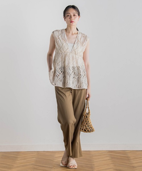 Droite lautreamont（ドロワットロートレアモン）の「チュールコード刺繍ビスチェ≪洗濯機で洗える≫（シャツ/ブラウス・レディース・ベージュ/オフホワイト/ブラック・M）」の20枚目の写真