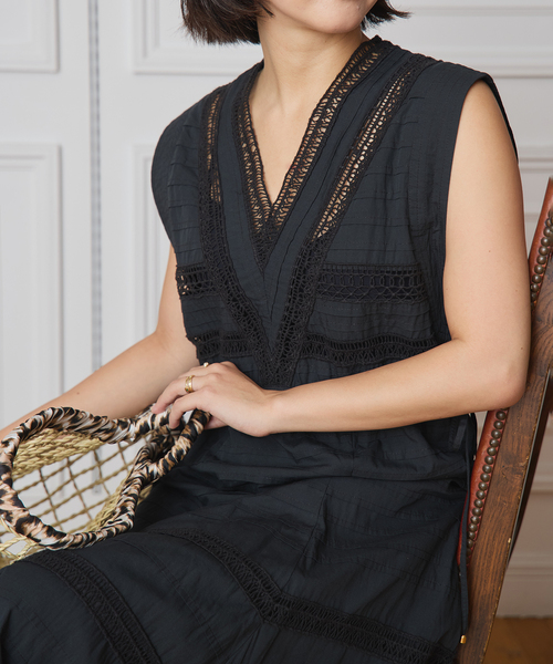 IENA LA BOUCLE(イエナラブークル)の「IENA LA BOUCLE cotton ラインレースワンピース(ワンピース・レディース・ブラック・FREE)」の10枚目の写真