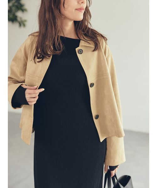 ショート丈ステンカラーリサスウェードブルゾン（ブルゾン）｜Mila