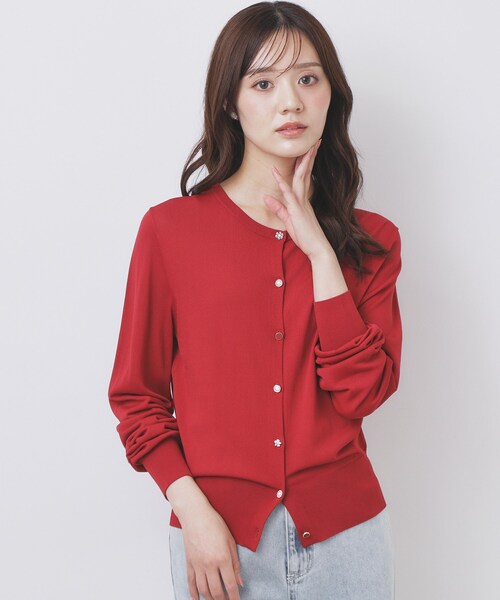 セール】《美人百花掲載》ビジュークルーネックカーディガン【洗濯機