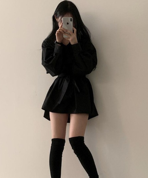 SHEPP(シープ)の「ウエストベルトマーク シャツミニワンピース(シャツワンピース・レディース・ブラック/ホワイト・L/M)」の10枚目の写真