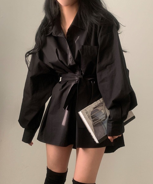 SHEPP(シープ)の「ウエストベルトマーク シャツミニワンピース(シャツワンピース・レディース・ブラック/ホワイト・L/M)」の12枚目の写真