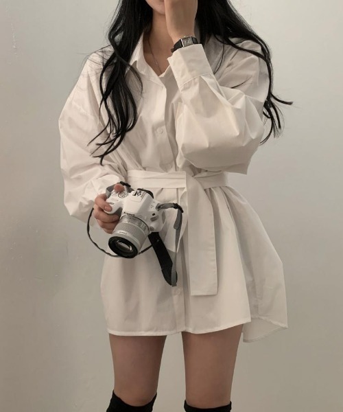 SHEPP(シープ)の「ウエストベルトマーク シャツミニワンピース(シャツワンピース・レディース・ブラック/ホワイト・L/M)」の7枚目の写真