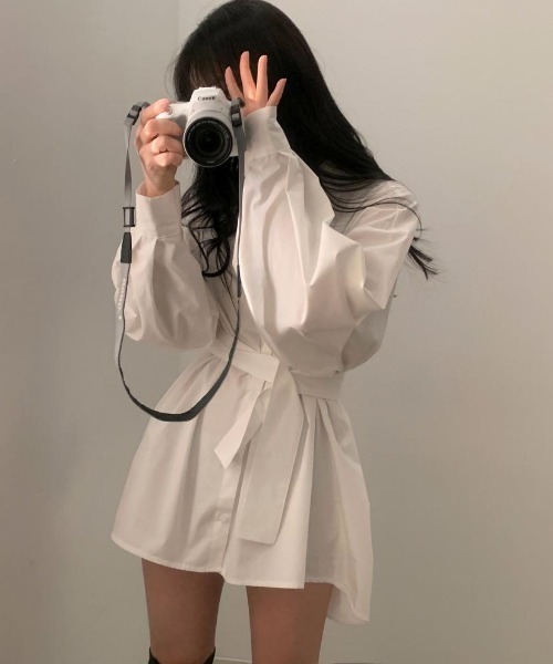 SHEPP(シープ)の「ウエストベルトマーク シャツミニワンピース(シャツワンピース・レディース・ブラック/ホワイト・L/M)」の6枚目の写真