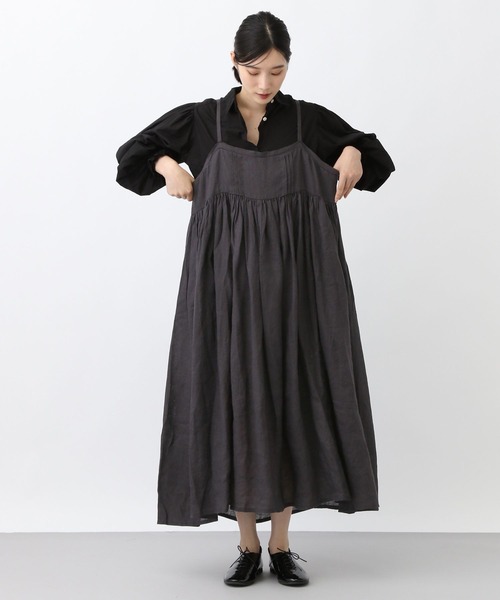 studio CLIP（スタディオクリップ）の「《natural by clip》リネンギャザーキャミワンピース（ワンピース・レディース・ブラウン/ホワイト/カーキ/スミクロ・FREE）」の7枚目の写真