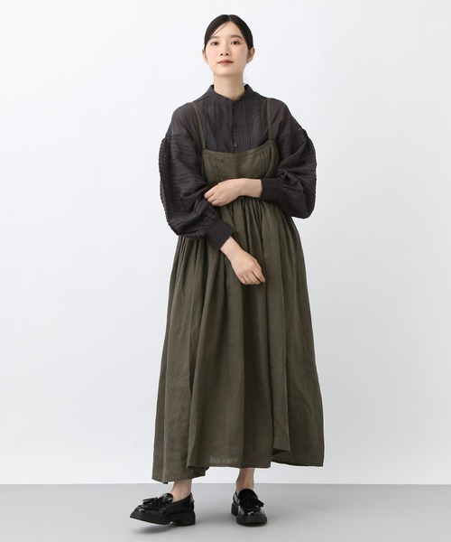 studio CLIP（スタディオクリップ）の「《natural by clip》リネンギャザーキャミワンピース（ワンピース・レディース・ブラウン/ホワイト/カーキ/スミクロ・FREE）」の12枚目の写真