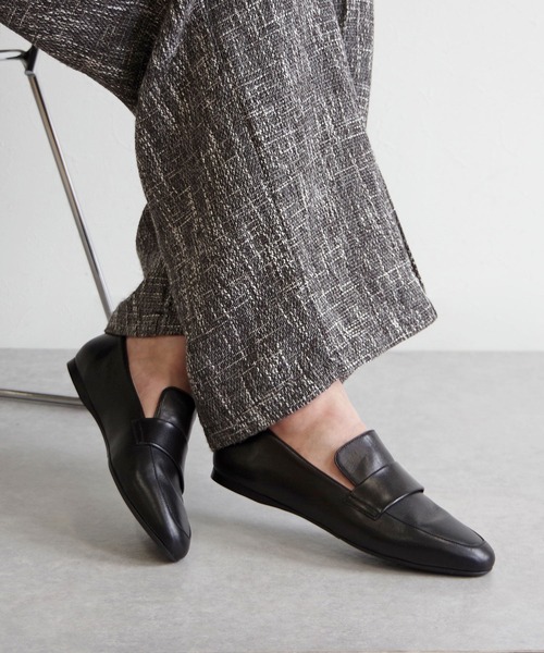 【現行】ファビオルスコーニ　ローファー　スクエアトゥ　レザー　黒　24cm セール】FABIO RUSCONI （ファビオ ルスコーニ） / スクエアトゥ