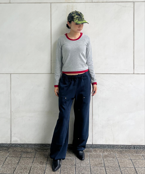 レイヤードフーディーロングスリーブトップス（Tシャツ/カットソー