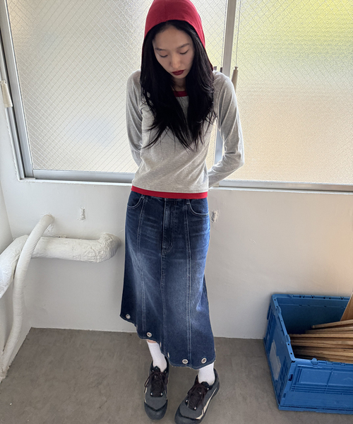 レイヤードフーディーロングスリーブトップス（Tシャツ/カットソー