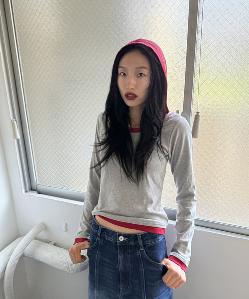 Oriens JOURNAL STANDARD（オリエンス ジャーナルスタンダード）の「レイヤードフーディーロングスリーブトップス（Tシャツ/カットソー・レディース・グレー/ブラウン系その他・FREE）」の11枚目の写真