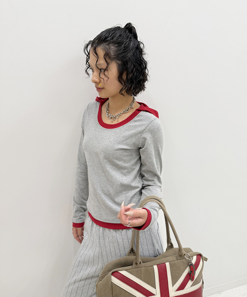 Oriens JOURNAL STANDARD（オリエンス ジャーナルスタンダード）の「レイヤードフーディーロングスリーブトップス（Tシャツ/カットソー・レディース・グレー/ブラウン系その他・FREE）」の14枚目の写真