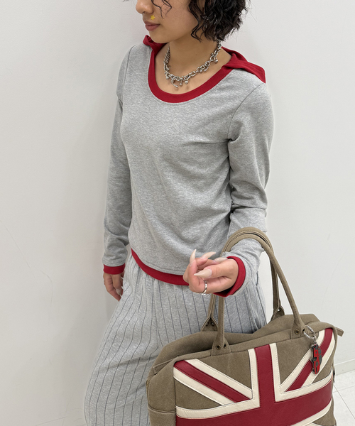 Oriens JOURNAL STANDARD（オリエンス ジャーナルスタンダード）の「レイヤードフーディーロングスリーブトップス（Tシャツ/カットソー・レディース・グレー/ブラウン系その他・FREE）」の19枚目の写真