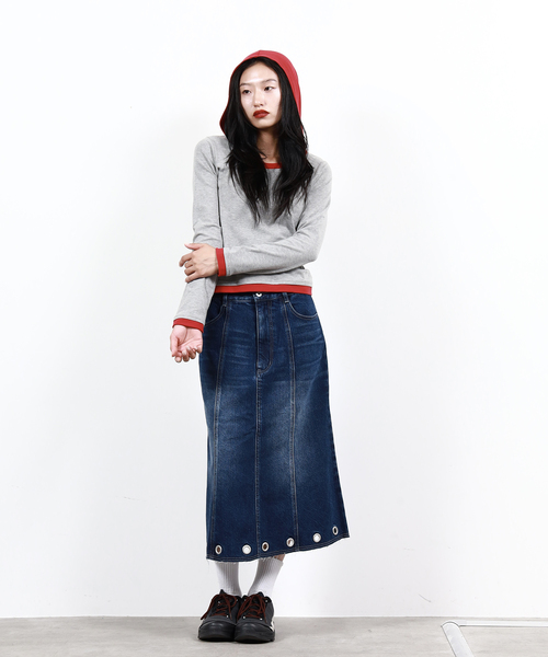 レイヤードフーディーロングスリーブトップス（Tシャツ/カットソー