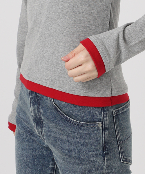 セール】レイヤードフーディーロングスリーブトップス（Tシャツ