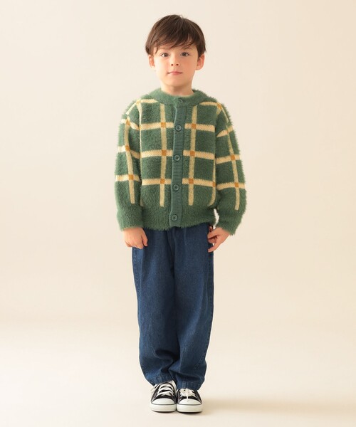 BEAMS mini（ビームスミニ）の「チェック シャギー カーディガン 2025FW（90～140cm）（カーディガン/ボレロ・キッズ・グリーン/ベージュ・140/130/120/110/90/100）」の5枚目の写真