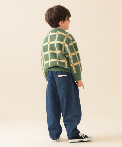 BEAMS mini（ビームスミニ）の「チェック シャギー カーディガン 2025FW（90～140cm）（カーディガン/ボレロ・キッズ・グリーン/ベージュ・140/130/120/110/90/100）」の6枚目の写真