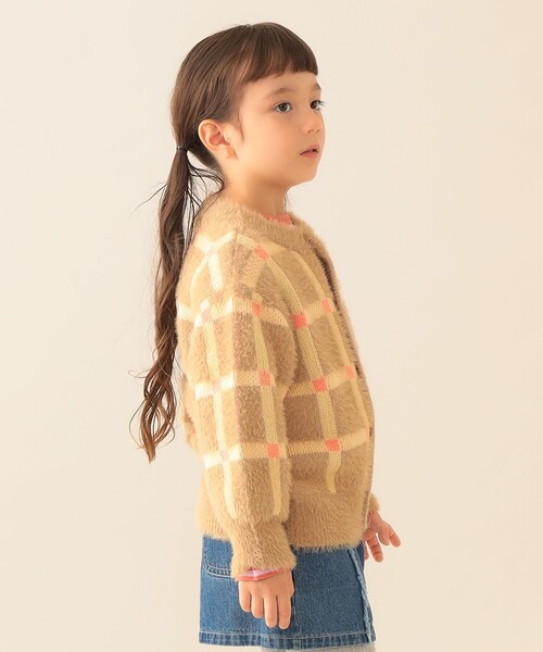 BEAMS mini（ビームスミニ）の「チェック シャギー カーディガン 2025FW（90～140cm）（カーディガン/ボレロ・キッズ・グリーン/ベージュ・140/130/120/110/90/100）」の8枚目の写真