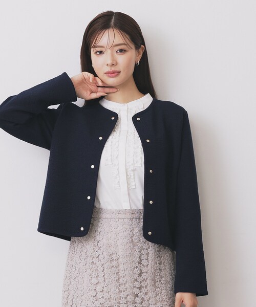 index（インデックス）の「ストレッチノーカラーブルゾン【洗濯機OK】（ブルゾン・レディース・ネイビー/アイボリー/サンドベージュ・36/42/38/40/44）」の3枚目の写真