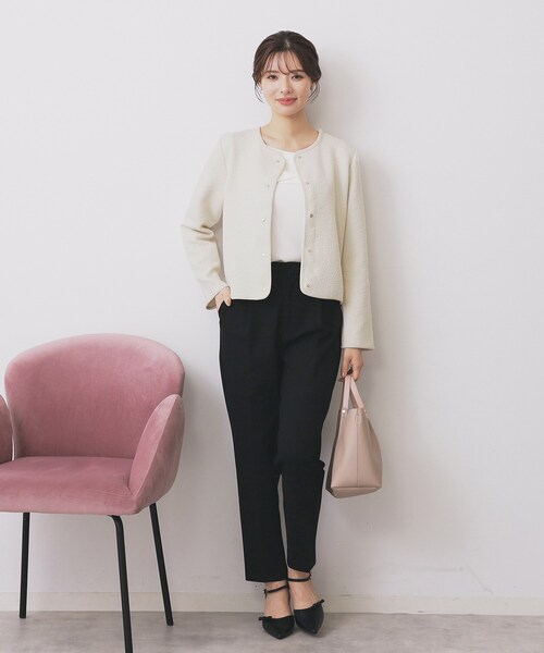 index（インデックス）の「ストレッチノーカラーブルゾン【洗濯機OK】（ブルゾン・レディース・ネイビー/アイボリー/サンドベージュ・36/42/38/40/44）」の12枚目の写真